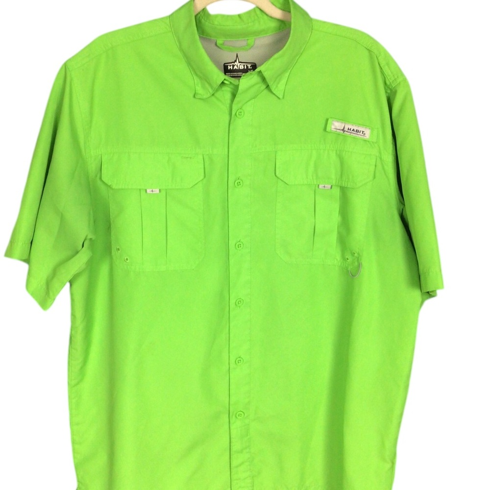 Habit Men's Green Short Sleeve Shirt Large Back Vented Fishing Hiking